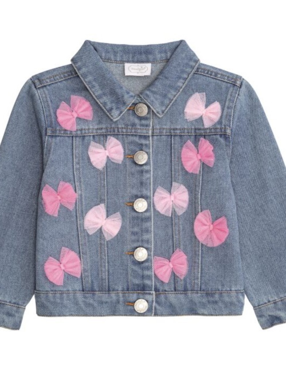 Mud Pie Blue Denim Jacket with Pink Bow Accents